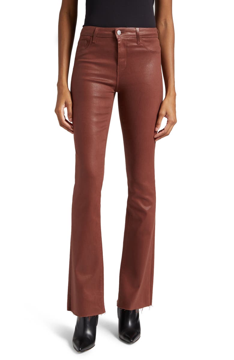 L'AGENCE Ruth High Waist Straight Leg Pants, Main, color, Dark Cinnamon Coated