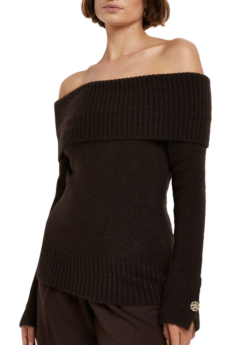 Off the Shoulder Sweater, Main, color, BROWN