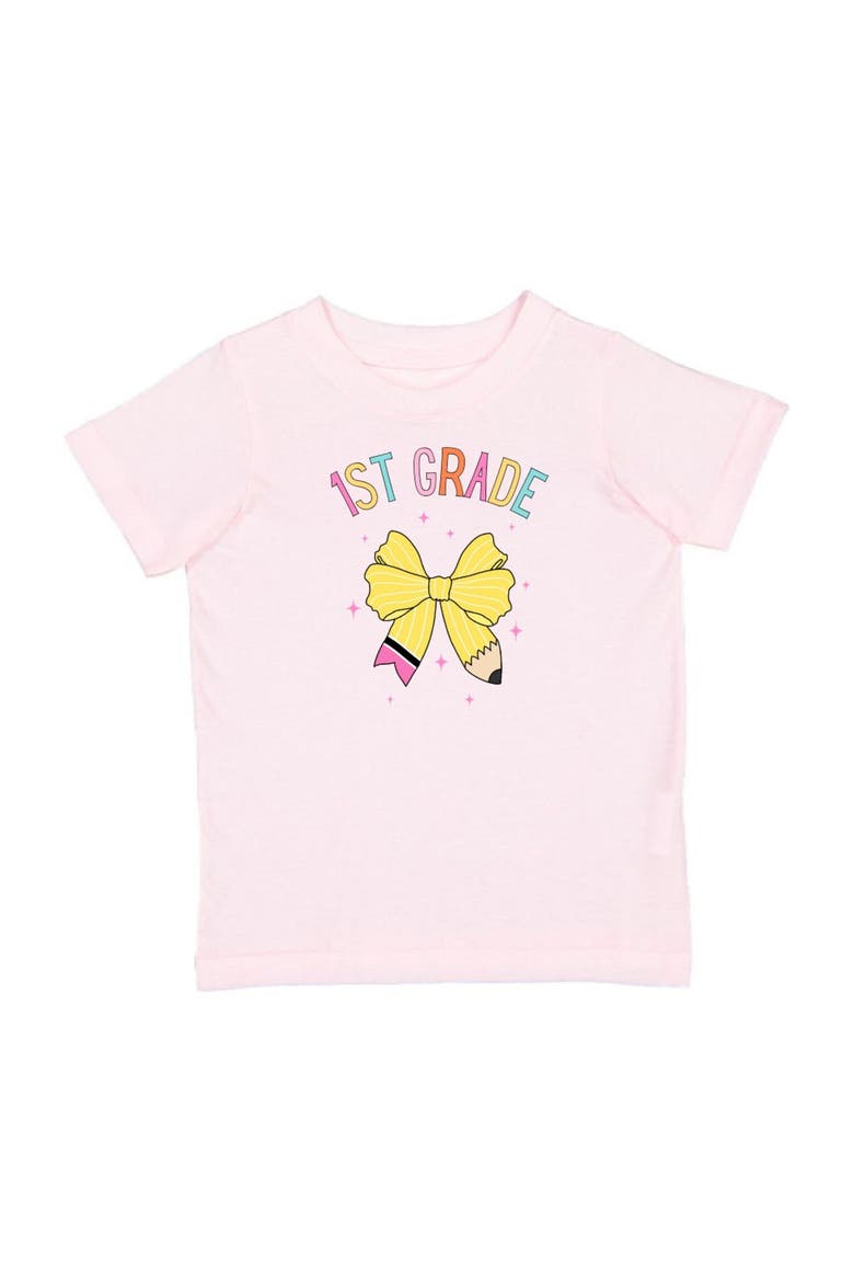 First Grade Pencil Bow Short Sleeve T-Shirt, Main, color, Pink