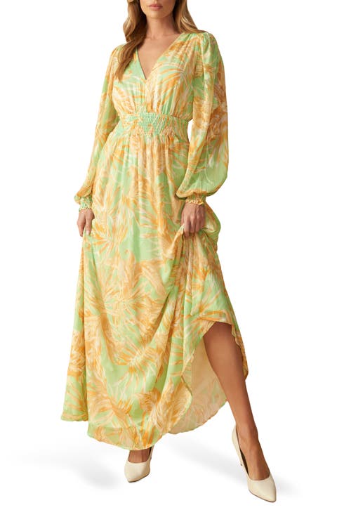 Palm Frond Print Maxi Dress