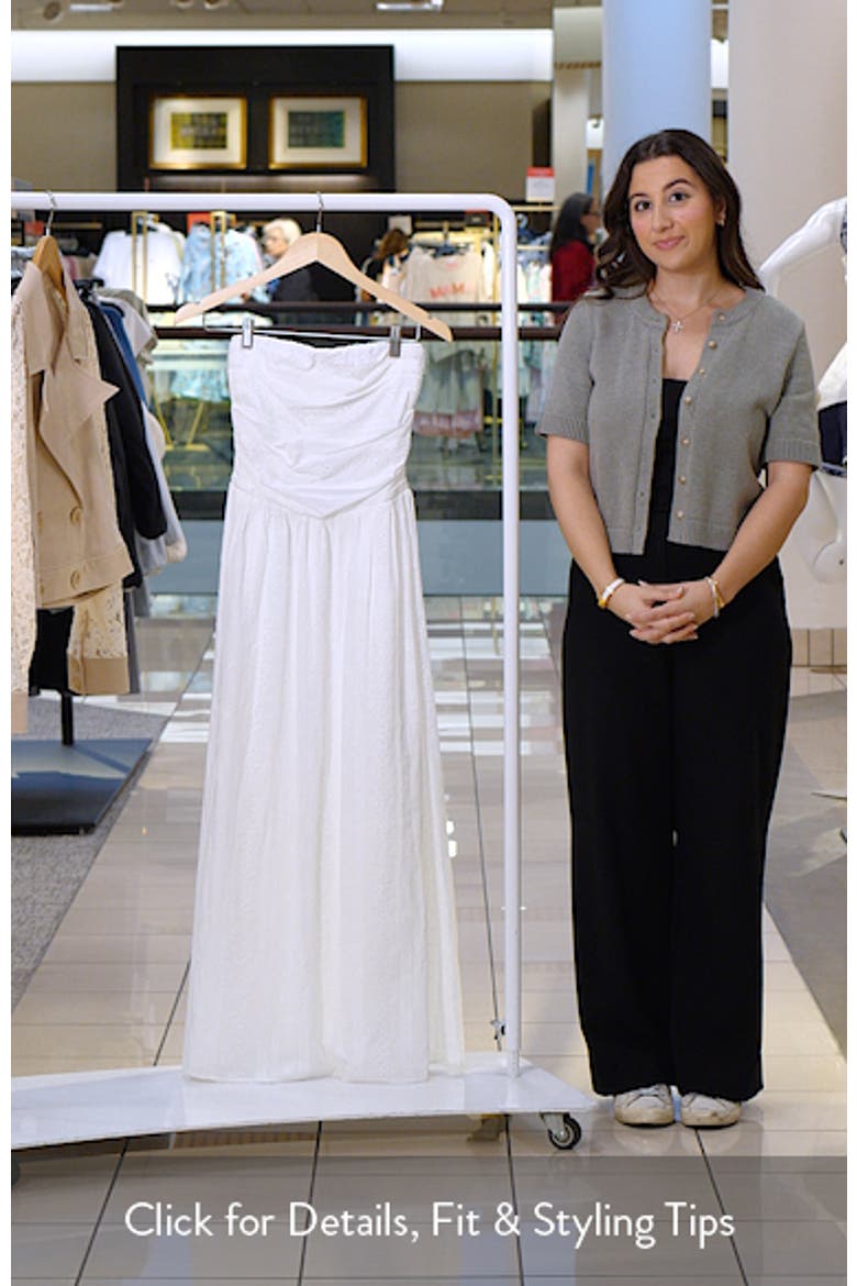Pippa Gathered Eyelet Strapless Cotton Midi Dress video