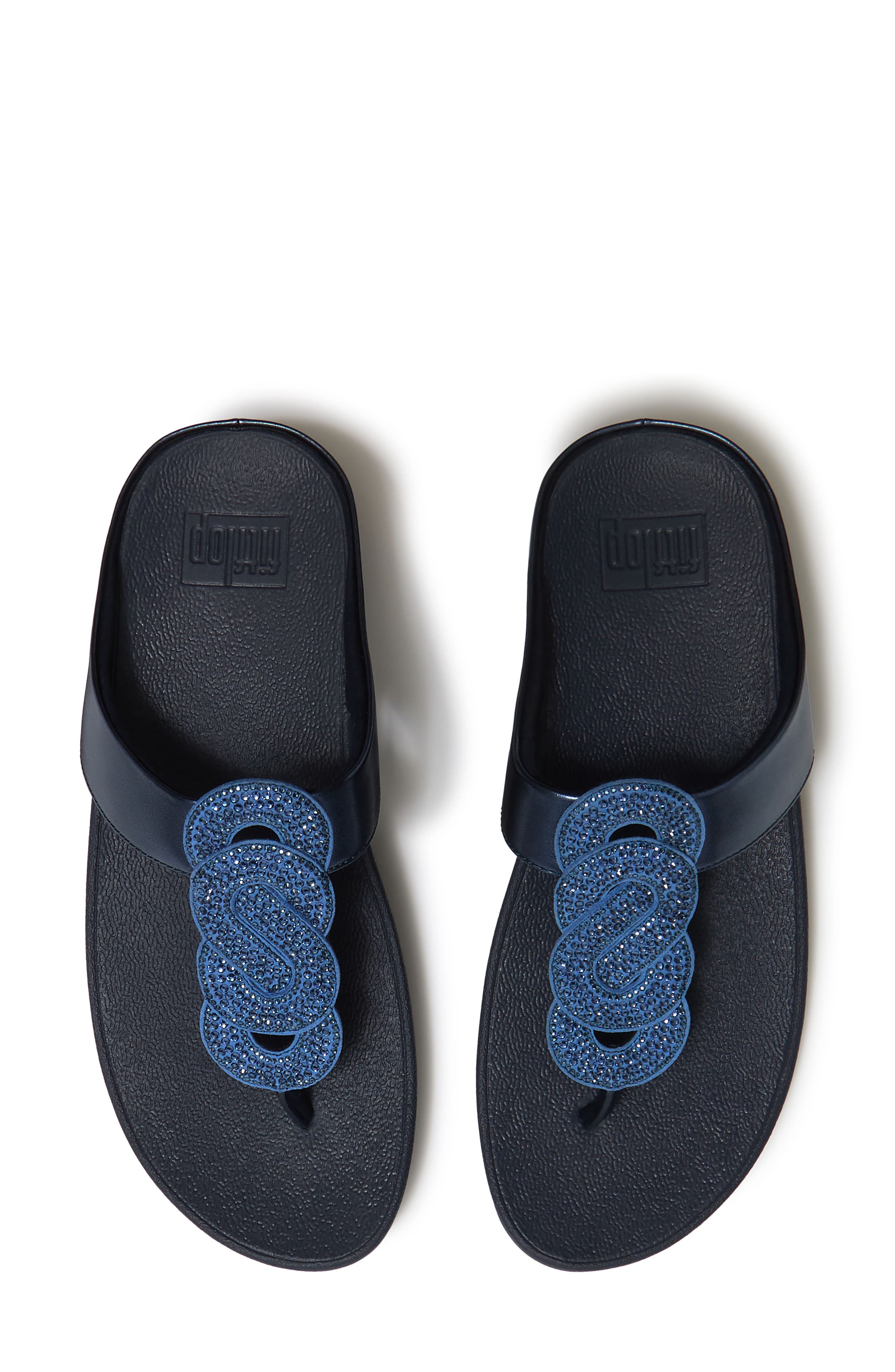 Fino Crystal Twist T-Strap Sandal, Alternate, color, METALLIC COSMIC BLUE