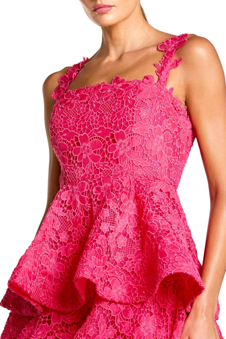 Sleeveless Embroidered Lace Ruffle Midi Dress, Alternate, color, Hot Pink