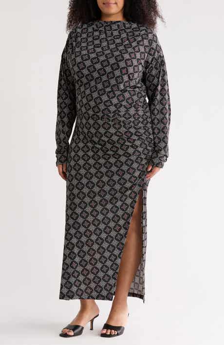 Renee C Long Sleeve Geo Ruched Midi Dress