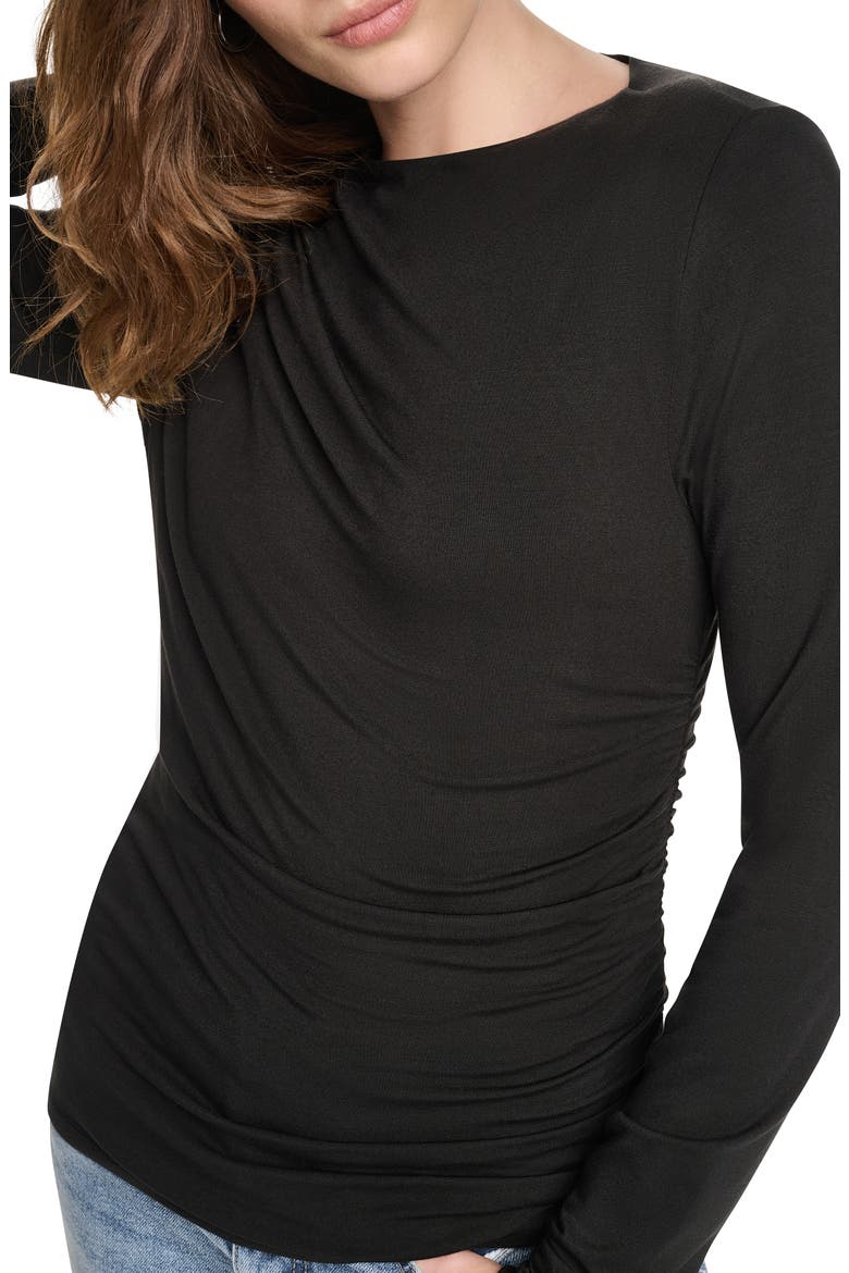 Ruched Long Sleeve Tee, Alternate, color, BLACK