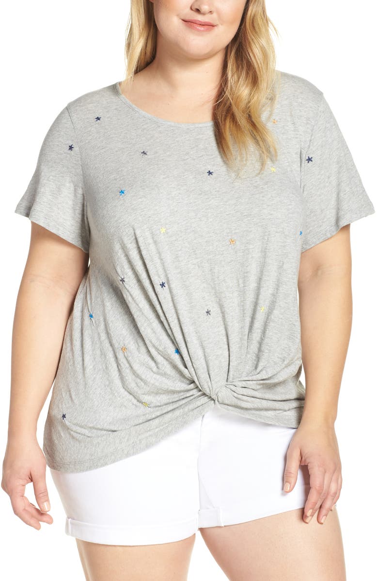 Caslon<sup>®</sup> Embroidered Twist Knit Tee, Main, color, 