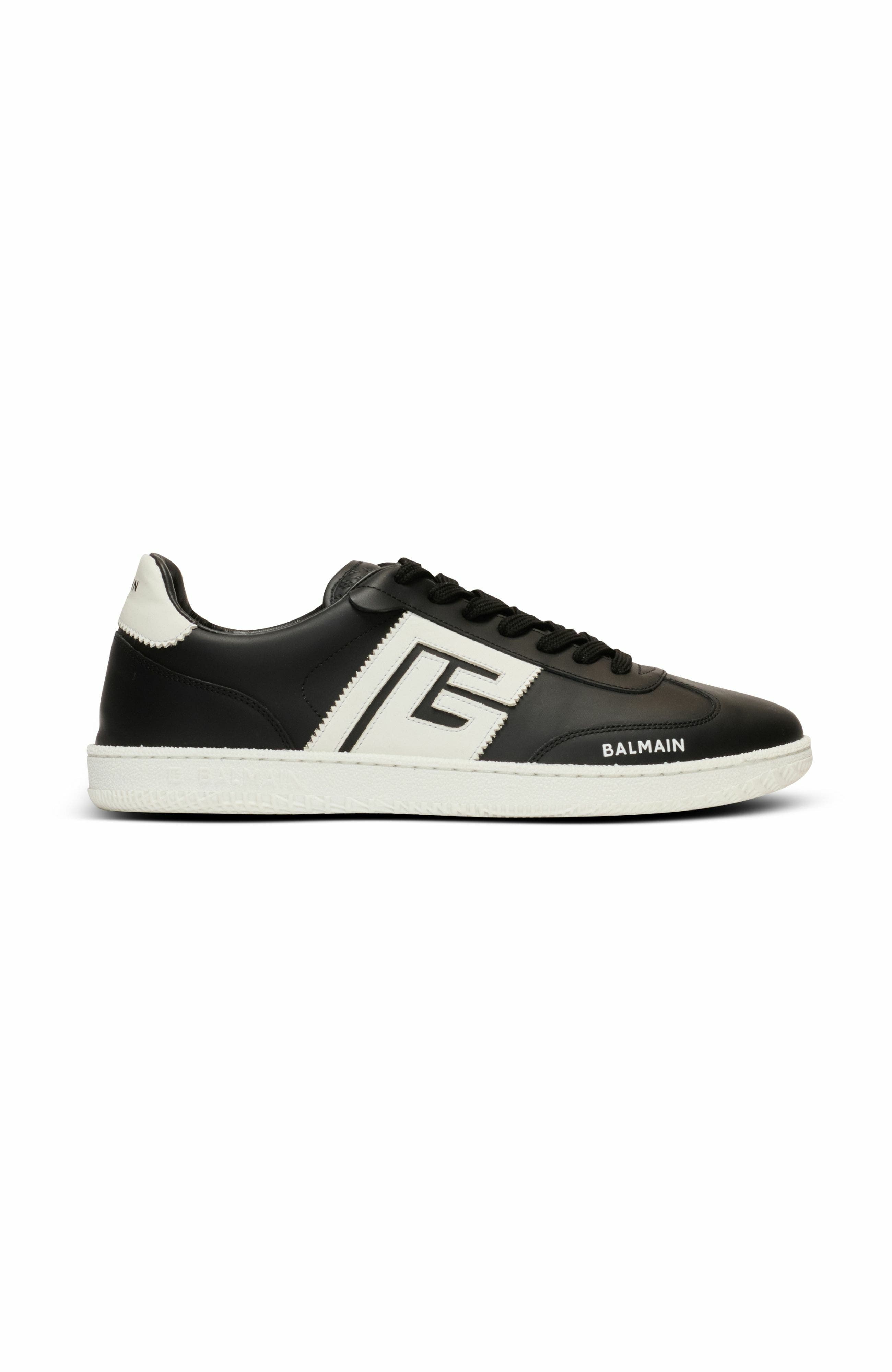 Calfskin Balmain Swan Trainers, Main, color, Black