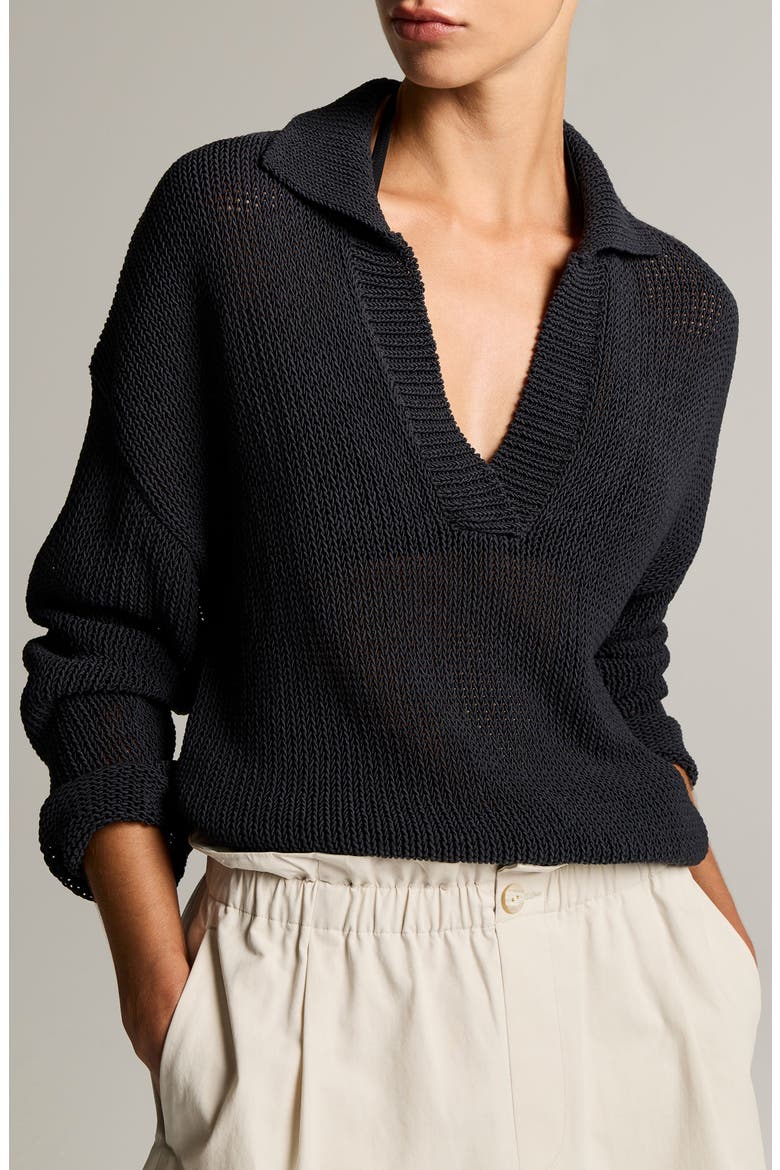 Coated Cotton Blend Polo Sweater, Main, color, INK