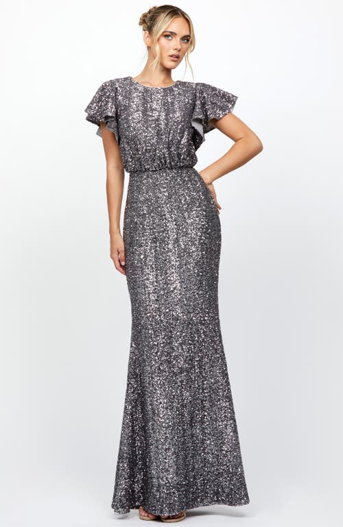 Bariano Teresa Flutter Sleeve Gown In Gray