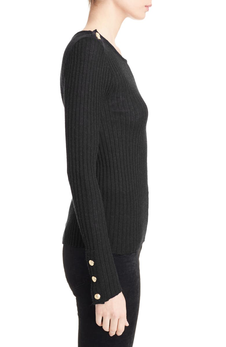 Balmain Button Detail Ribbed Sweater, Alternate, color,