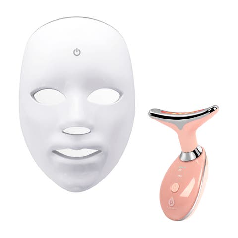 LED Glow Set - 7-in-1 LED Light Therapy Face Mask + 7-in-1 LED Face & Neck Sculpting Wand