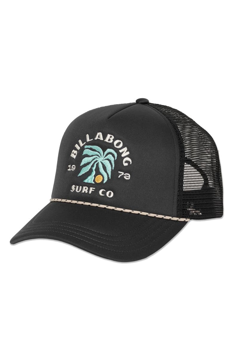 Billabong Embroidered Trucker Hat, Main, color, Off Black