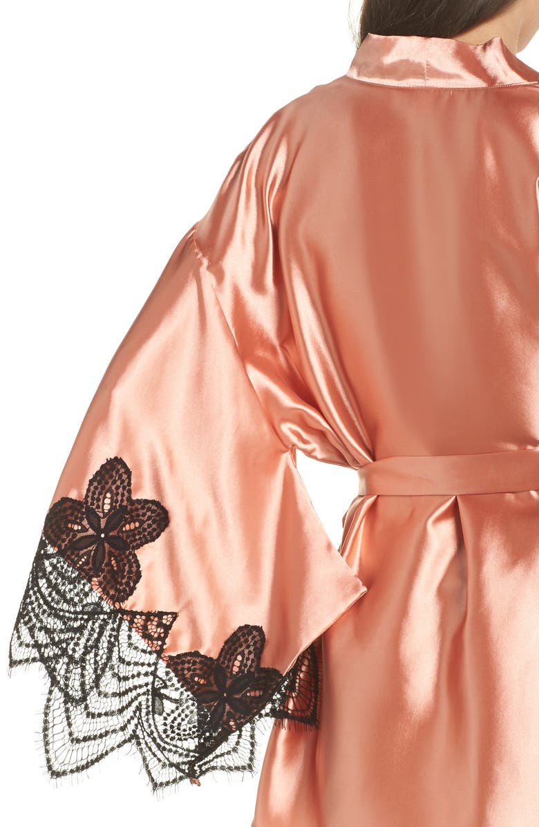 Oh La La Cheri Drama Lace Trim Satin Robe, Alternate, color,