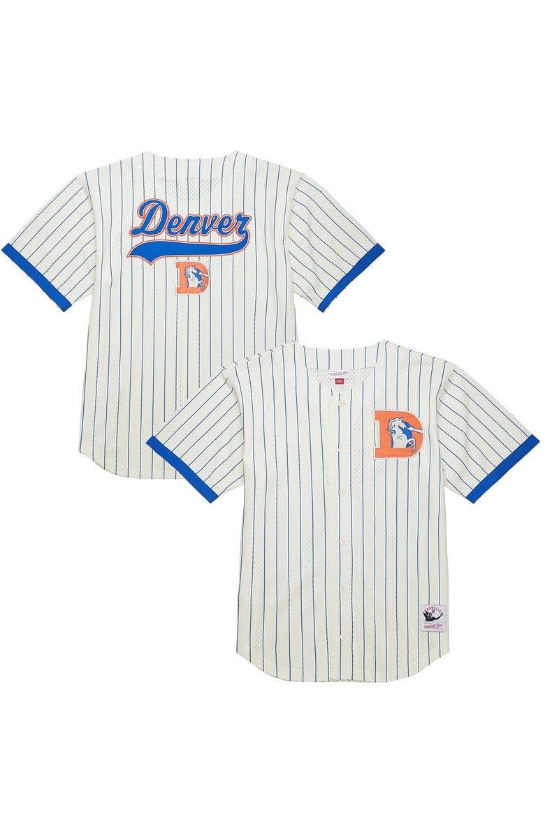 Mitchell & Ness Men's Mitchell & Ness  Cream Denver Broncos Final Seconds Vintage Logo Mesh Button-Up Shirt, Alternate, color, 