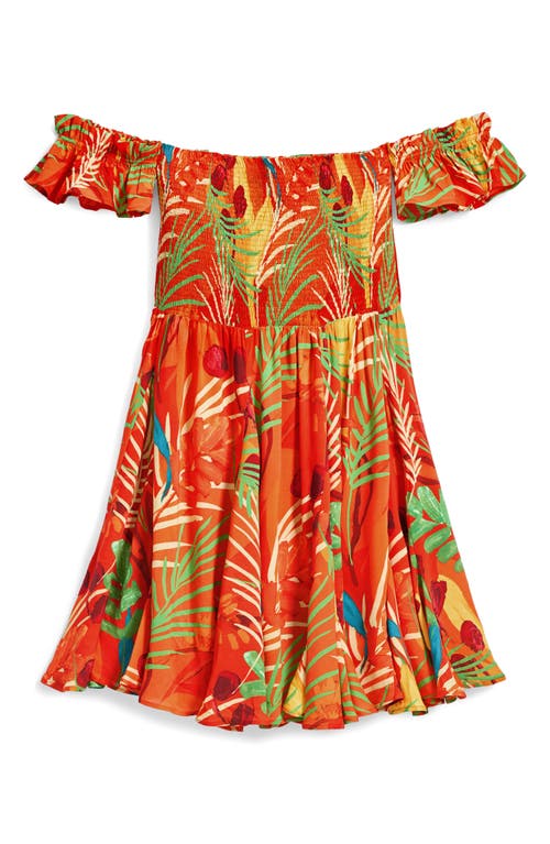 Desigual Tropical Print Off The Shoulder Cover-up Minidress In Orange