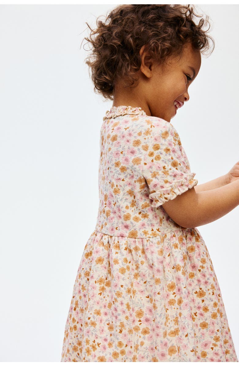 H&M Frill-trimmed Jacquard-jersey Dress, Alternate, color, Light Beige/Floral