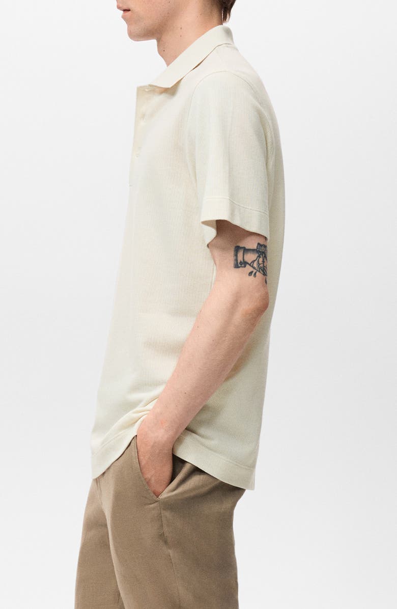 MANGO Fine Rib-Knit Polo, Alternate, color, Ivory White