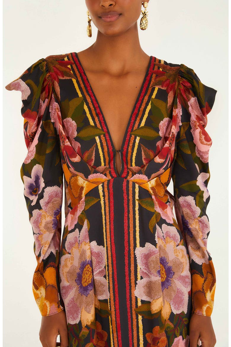 Floral Border Print Long Sleeve Dress, Alternate, color, CHENILLE FLOWERS BLACK