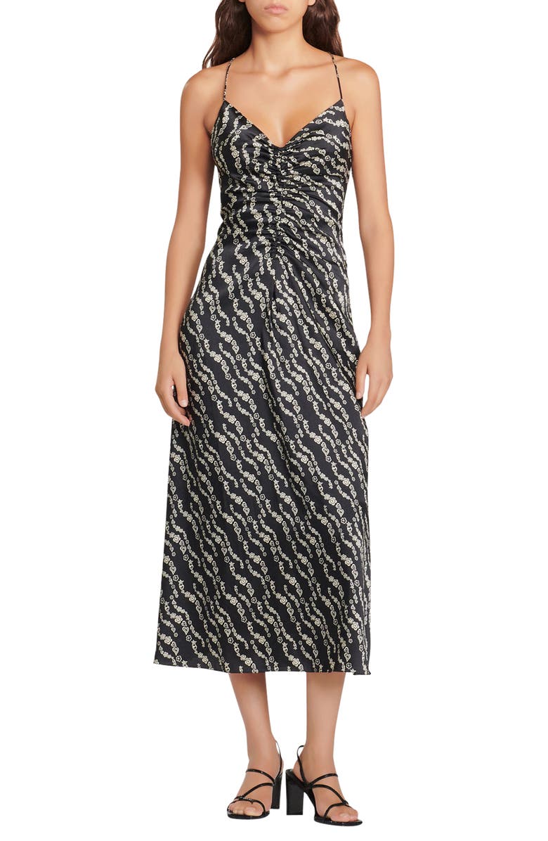 SANDRO Thais Ruched Crossback A-Line Midi Dress, Main, color, 