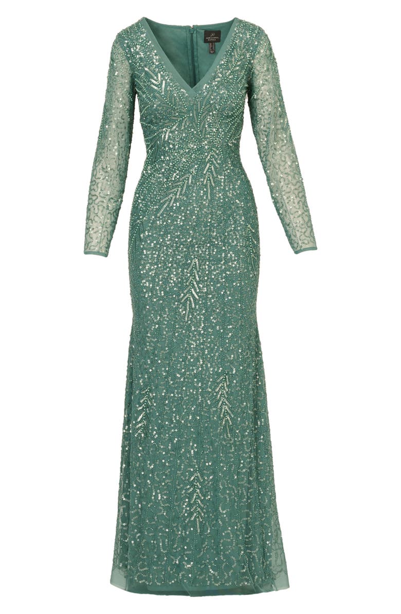 Adrianna Papell Beaded Long Sleeve Column Gown, Alternate, color,