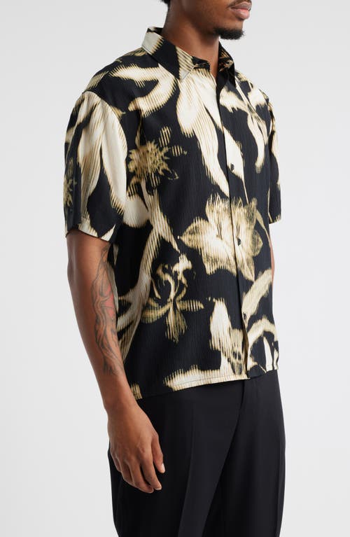 Open Edit Botanical Print Short Sleeve Button-up Shirt