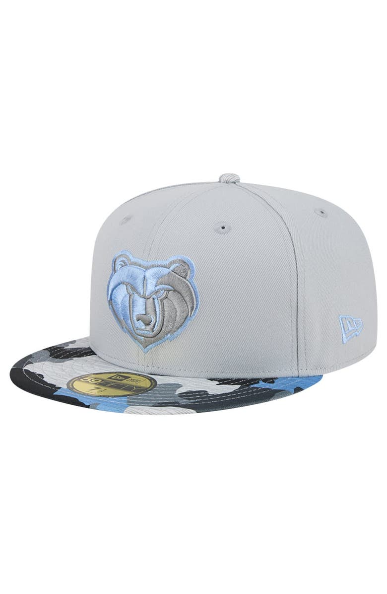 New Era Men's New Era Gray Memphis Grizzlies Active Color Camo Visor 59FIFTY Fitted Hat, Main, color, 