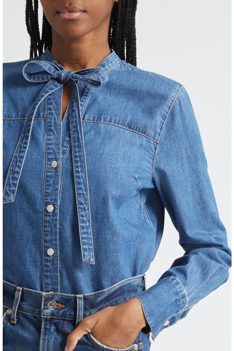 Gabby Tie Neck Button-Up Denim Shirt, Alternate, color, SERENDIPITY