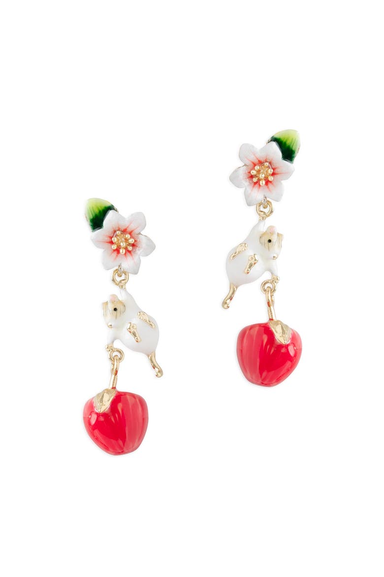 Apple Blossom & Mouse Drop Earrings, Main, color, Apple Blossom