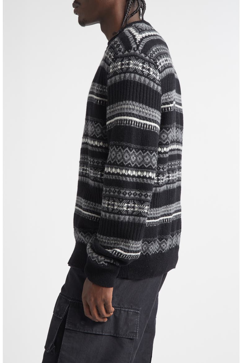 Fair Isle Wool Creweck Sweater, Alternate, color, BLACK MONO