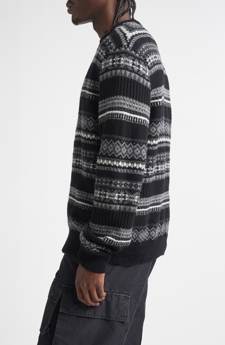 TAKAHIROMIYASHITA TheSoloist. Fair Isle Wool Creweck Sweater, Alternate, color, Black Mono