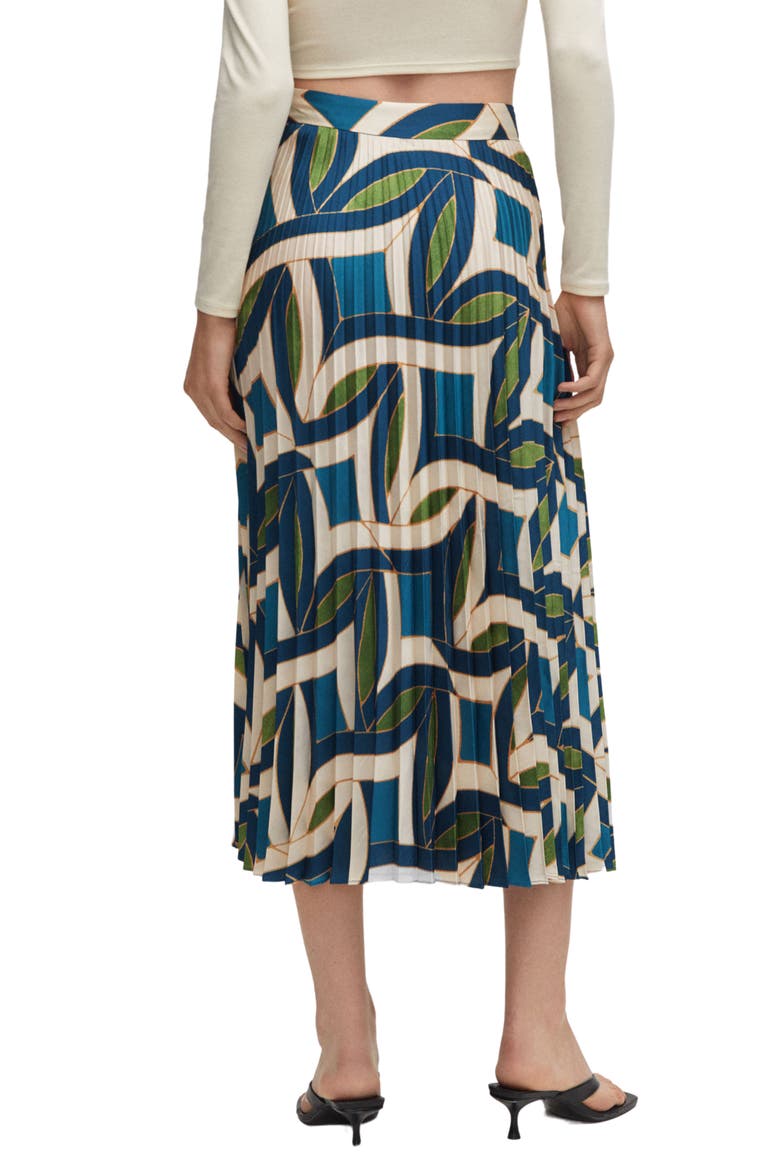 Pleated Print Midi Skirt, Alternate, color, BLUE