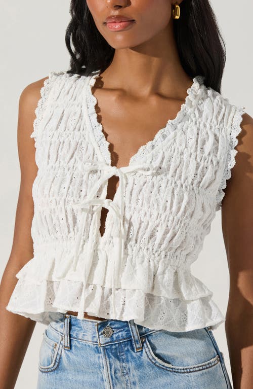 Astr The Label Tie Front Tiered Hem Top In White