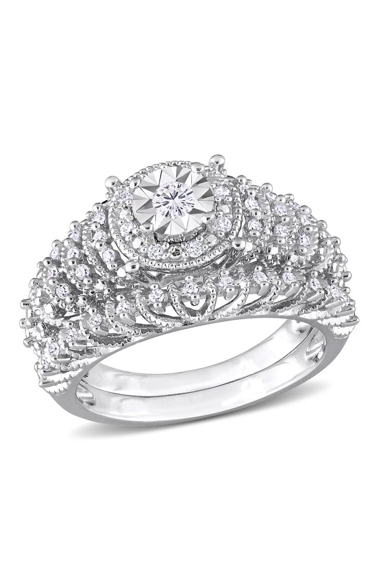 Julianna B. Diamond Halo 2-Piece Bridal Ring Set, Main, color, Sterling Silver