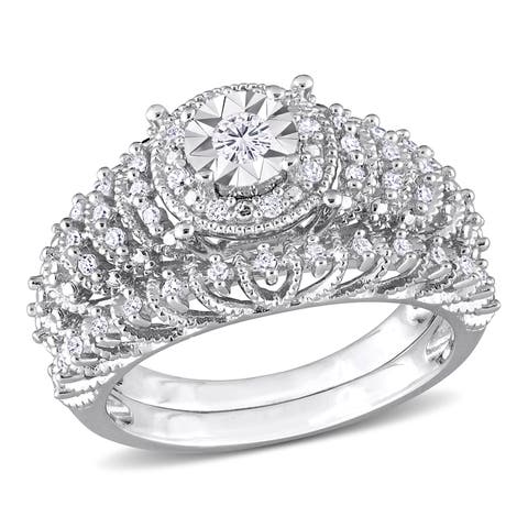 Diamond Halo 2-Piece Bridal Ring Set