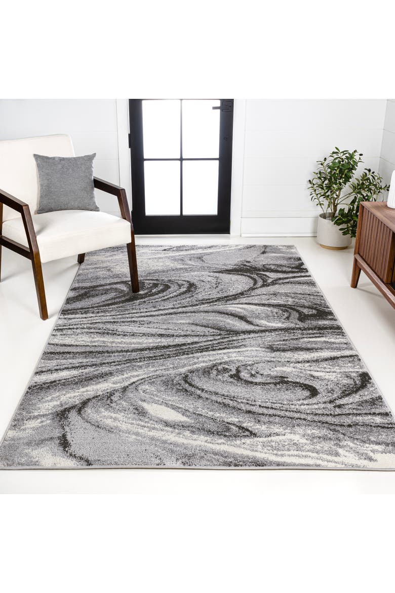 Viscon Abstract Marble Contemporary Area Rug, Alternate, color, Light Gray/Black