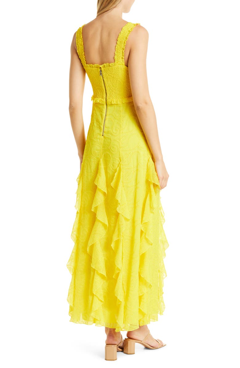 Alice + Olivia Rue Ruffle Embroidered Empire Waist Maxi Dress, Alternate, color, 