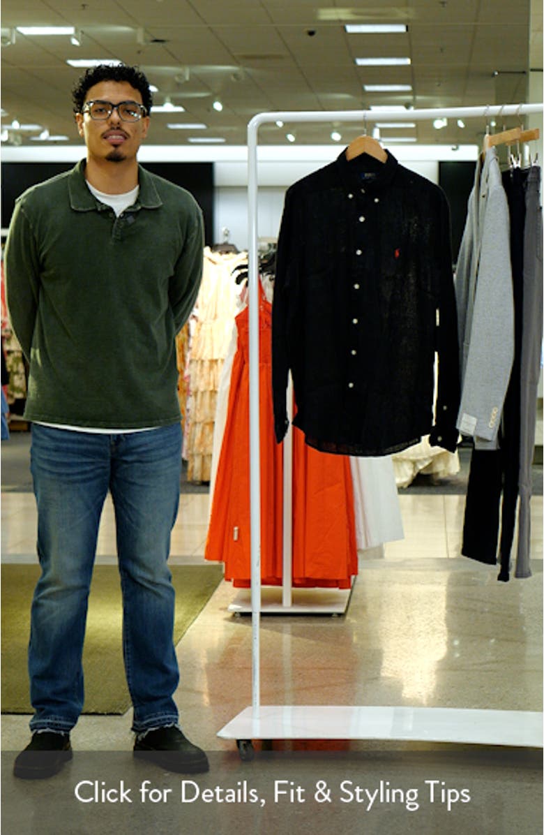 Classic Fit Solid Black Linen Button-Down Shirt, sales video thumbnail