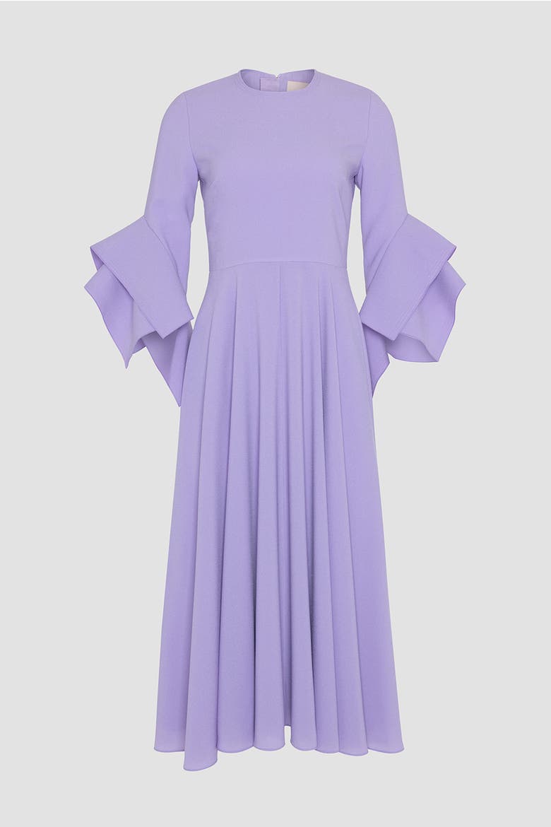 Ayres Crepe Sleeved Midi Dress, Alternate, color, Heather