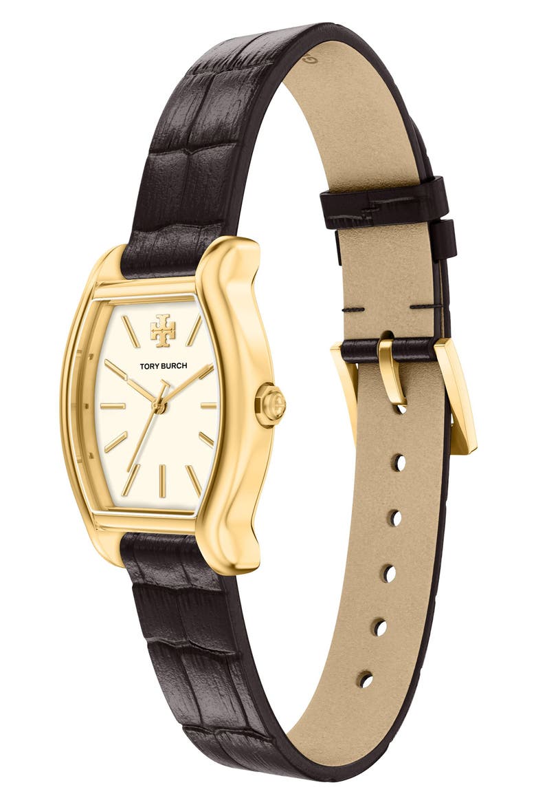 Eleanor Curve Croc Embossed Leather Strap Watch, 23mm x 31mm, Alternate, color, BROWN