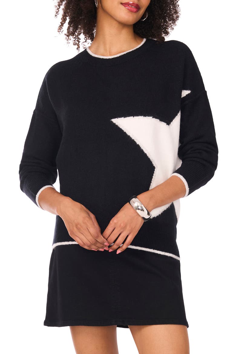 Star Detail Crewneck Sweater, Main, color, RICH BLACK