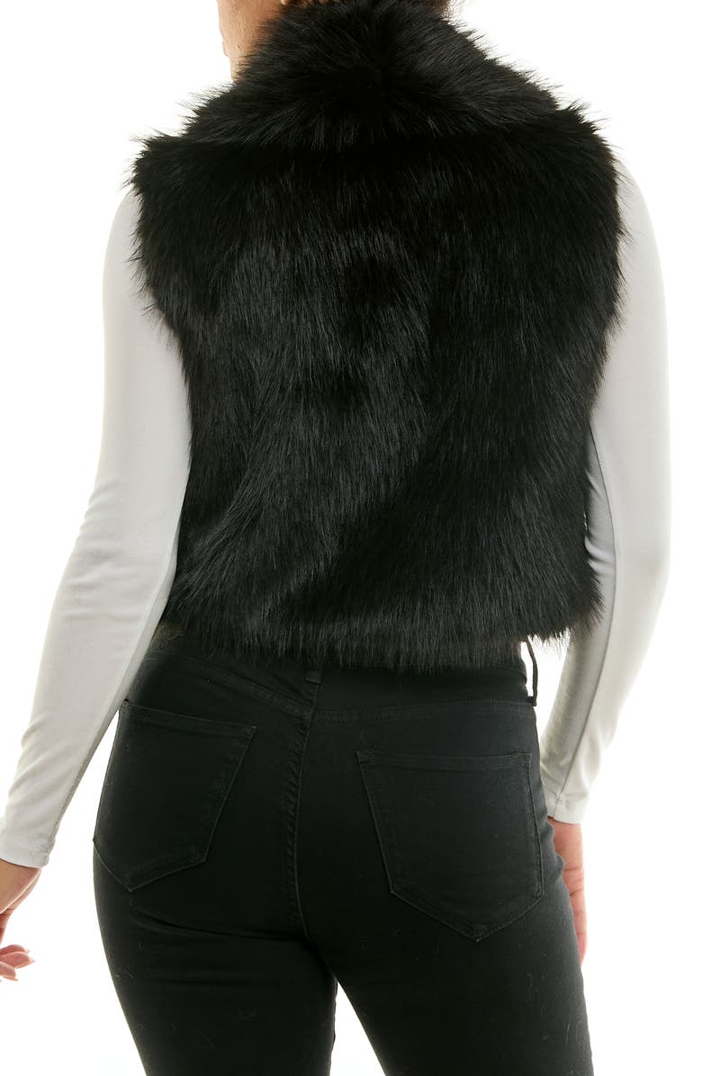 Nina Leonard Cropped Collared Faux Fur Vest, Alternate, color, Black