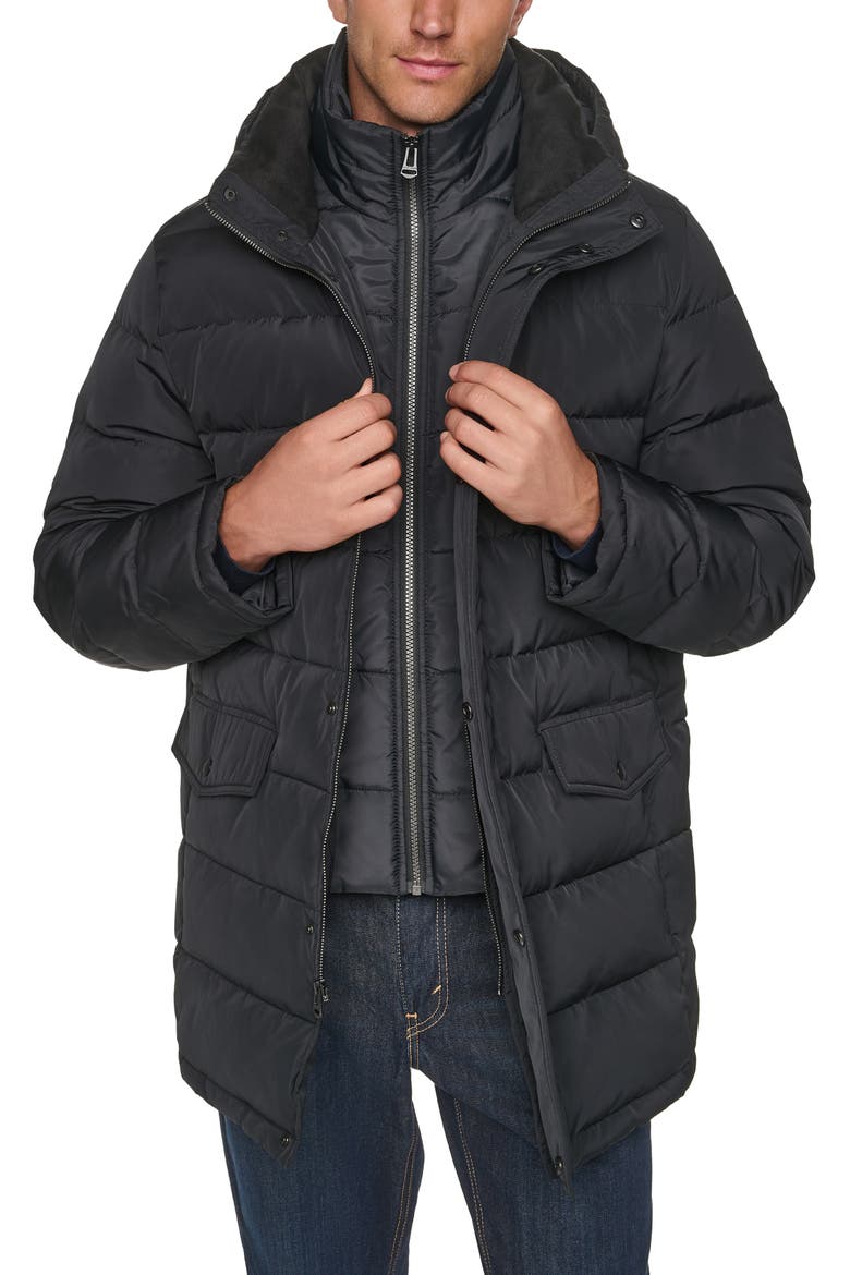 Hooded Down & Feather Fill Parka, Alternate, color, BLACK