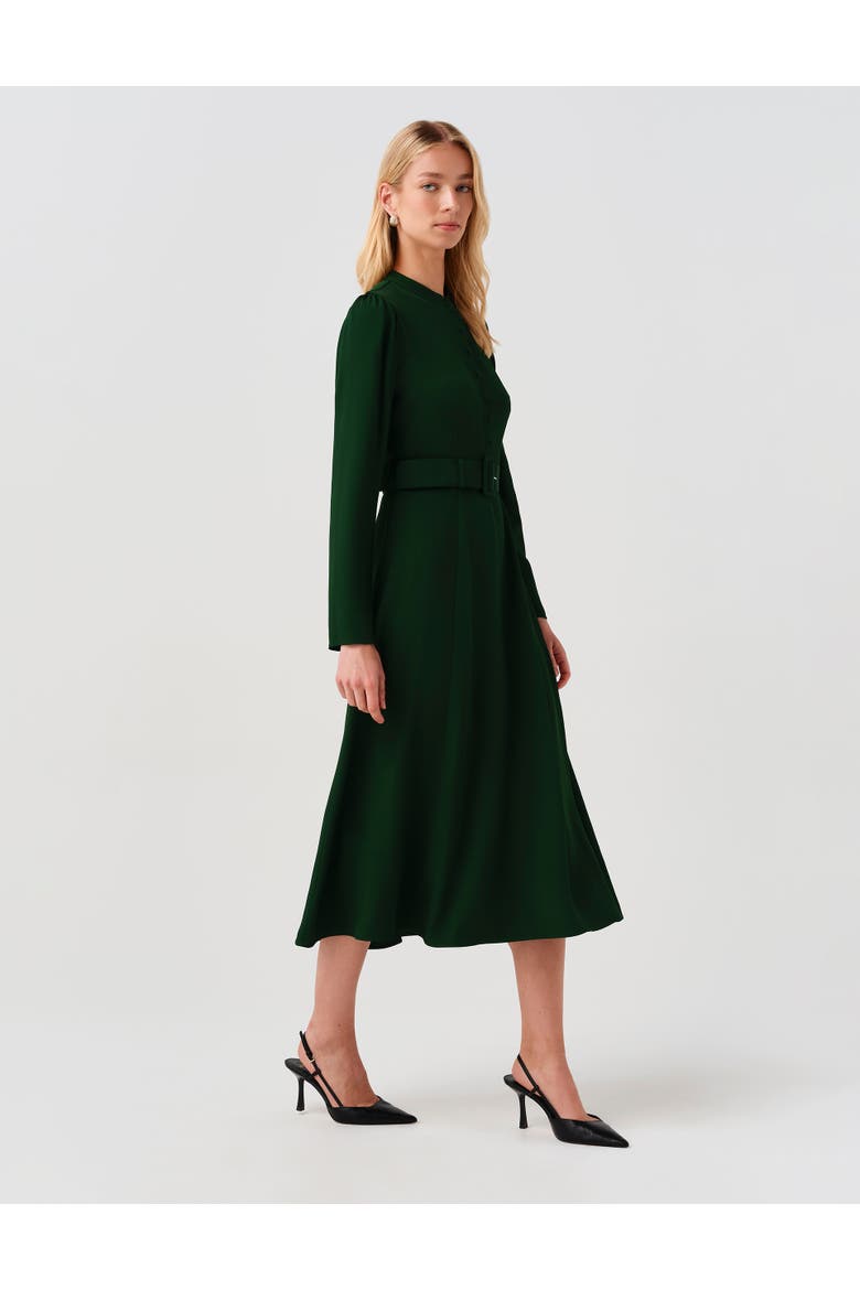 Ria Button Down Belted Midi Dress, Alternate, color, Forest Green
