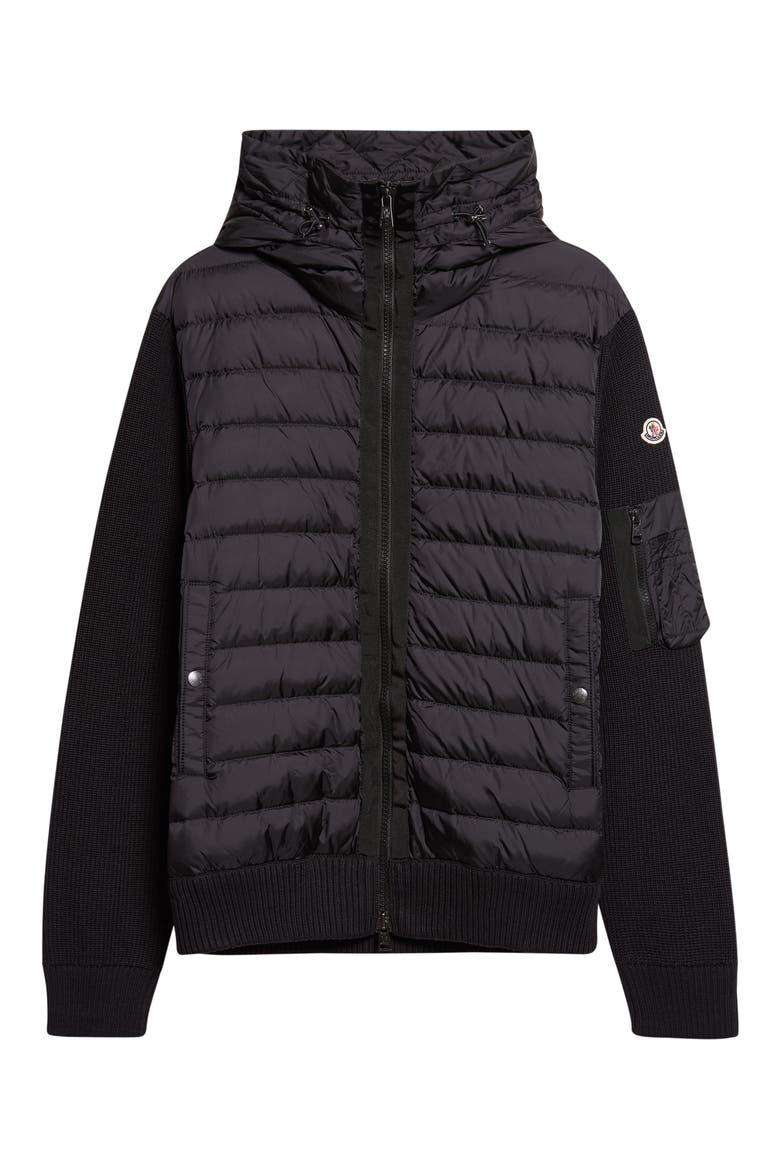 Quilted Front Wool Blend Cardigan, Alternate, color, BLACK