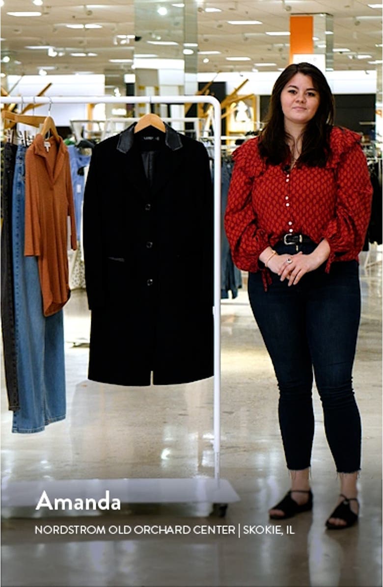 Faux Leather Trim Wool Blend Longline Coat, sales video thumbnail