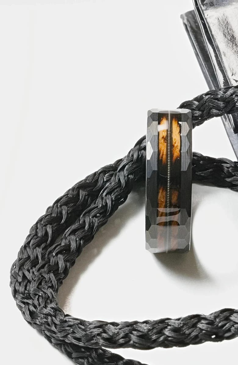 Larson Jewelers Riff Barrel Wood Tungsten Wedding Band, Alternate, color, Black / Brown