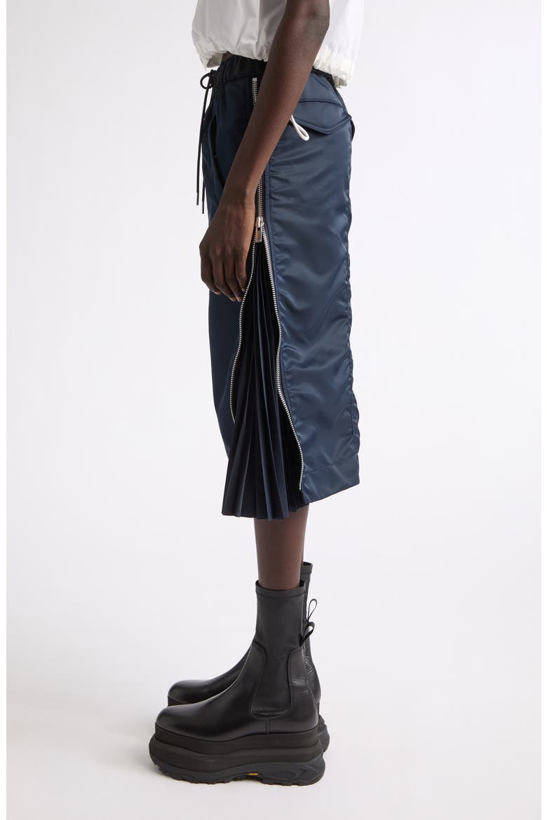 Nylon Twill Midi Skirt, Alternate, color, NAVY