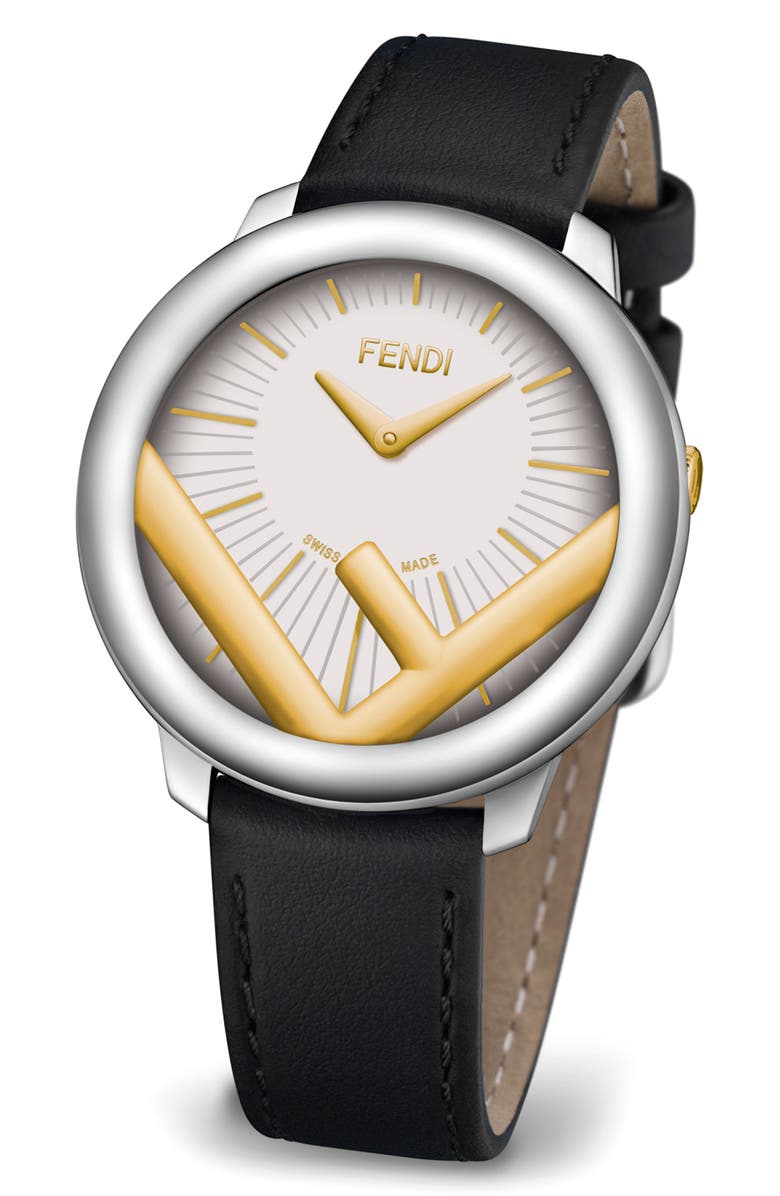 Fendi Run Away Swiss Quartz Leather Strap Watch, 28mm, Alternate, color, 
