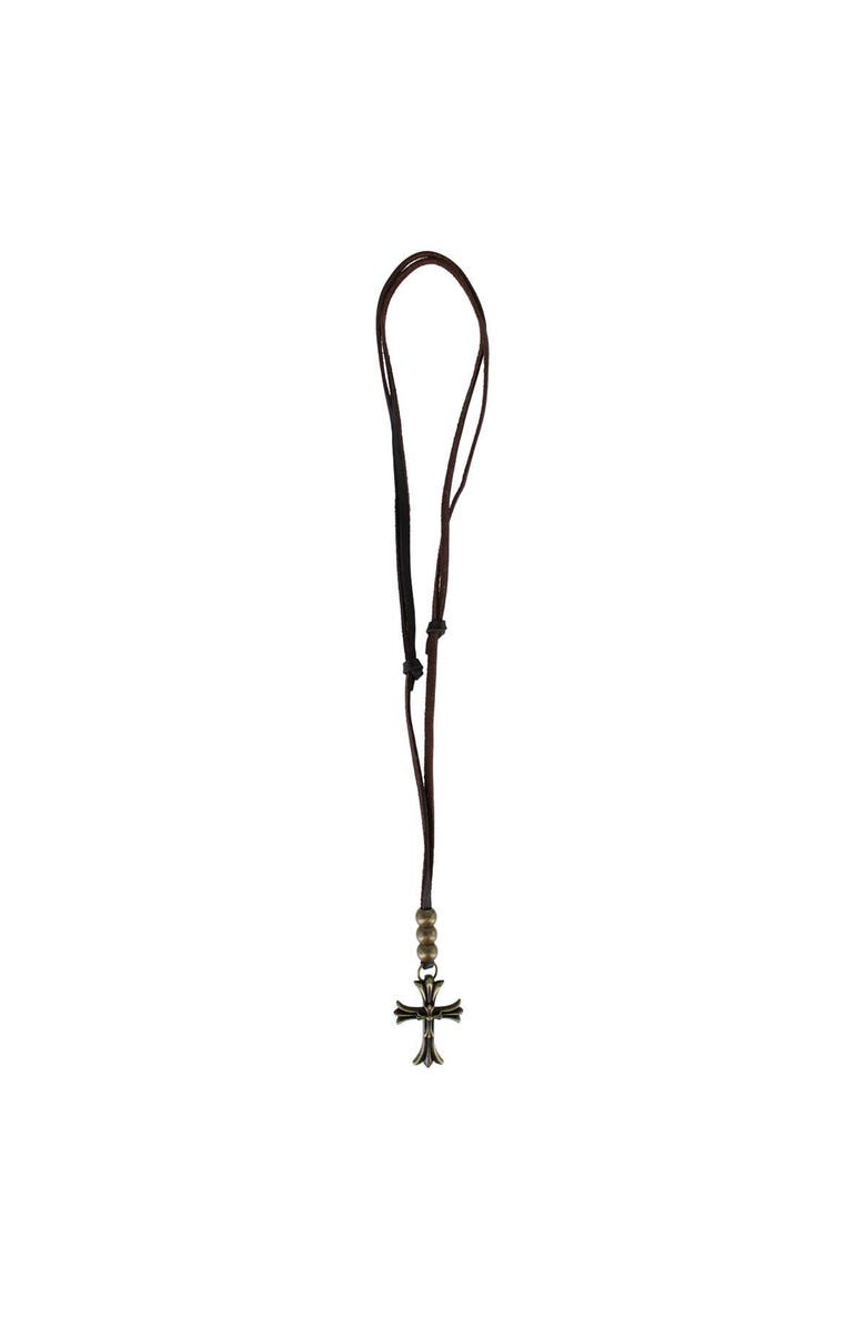 Trafalgar Manu Cross and Bead Leather Adjustable Necklace, Main, color, Brown