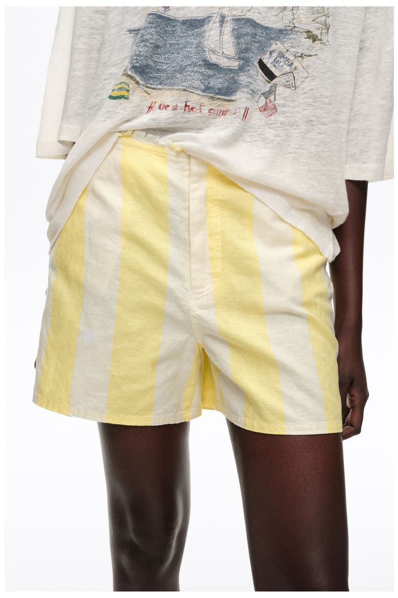 Striped Linen Blend Fitted Shorts, Alternate, color, STRIPES LIMELIGHT